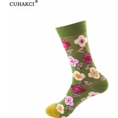 CUHAKCI Hot Sale Colorful Floral Pattern Womens Cotton Socks Funny Creative Ladies Novelty Spring Breathable Printed Gifts