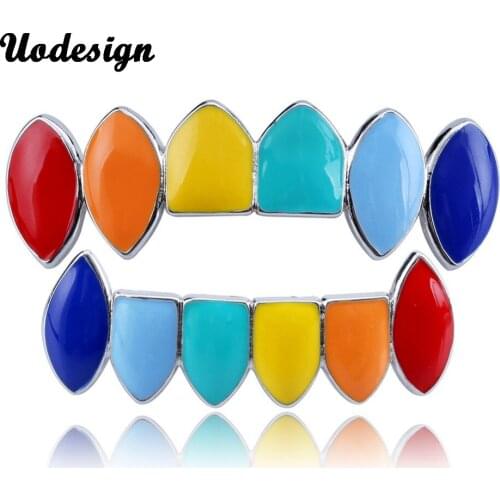 Gold Teeth Grillz Fashion Enamel Mouth Accessory Hip Hop Teeth Grillz Women Men Fake Teeth Cap US Rapper Body Jewelry