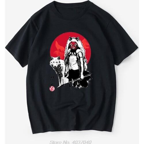 Wolf Girls princess sumi-e Studio Ghibli Tshirt Mononoke Neighbor Totoro Studio Ghibli T shirt T-shirt Selling Nice Short-sleeve