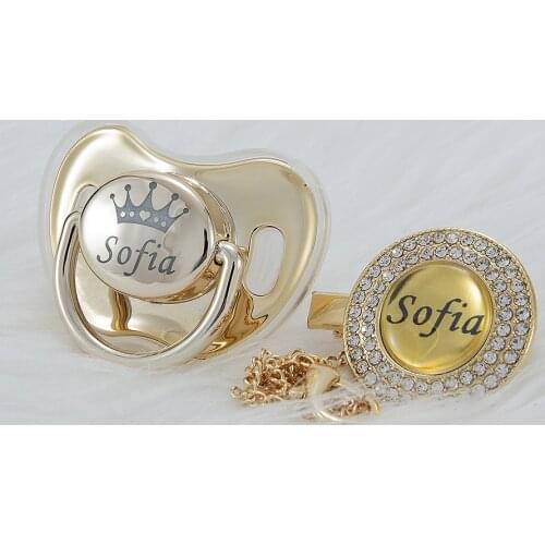 MIYOCAR personalized gold bling pacifier and pacifier clip BPA free dummy bling unique pacifier NPG