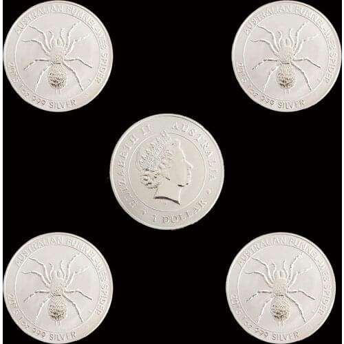 5PCS 2015 Australian Funnel-Web Spider Commemorative Elizabeth II Collection Silver Coins 1OZ For Gift