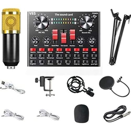 BM 800 Condenser Microphone Bundle,Real-Time V8S Sound Card Voice Converter, Bluetooth Mixer for Music Recording
