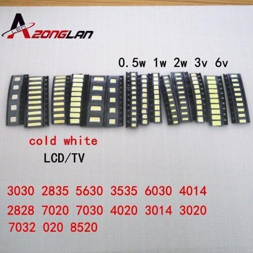 1W SMD LED Kit 3V/6V 2835/3030/2828/3535/5630/7020/7030/4020 Cold white For TV Backlight Beads 37 values *10pcs=370PCS