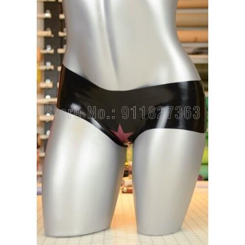 100% Handmade Latex Underwear Latex Black with Red Star Boyshorts Panties Fetish Cute Girl