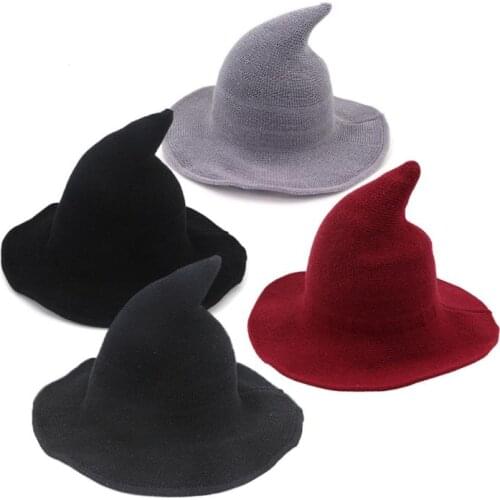 Festive Modern Halloween Witch Hat Woolen festival party Women Lady Cosplay Fashionable Sheep Wool Christmas Warm Hat winter SN