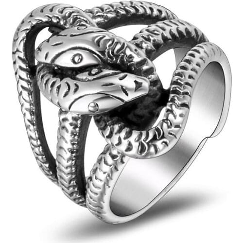Men ring wholesale stainless steel 2021 Snake ring jewelry for male Accessories punk big rings Retro devil fasion Cool jewelry