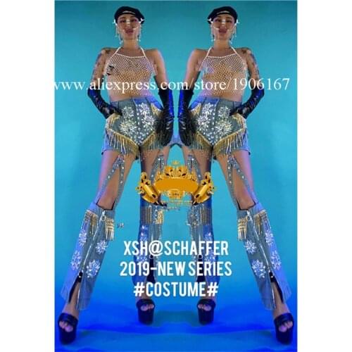 Nightclub Bar Sexy Lady Dance Suit Ballroom DS DJ Costumes With Glasses Hat Halloween Stage Clothes Party Dress Girl Outfit