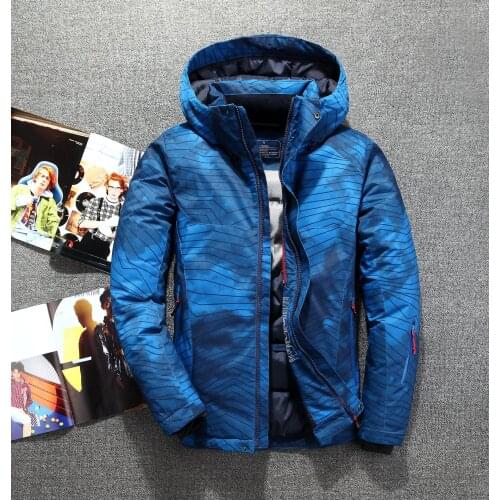 New Fashion Brand White Duck Down Coats Men Winter Warm Hooded Puffer Fashion Contrast Color Camouflage Jacket Plus Size Clothes