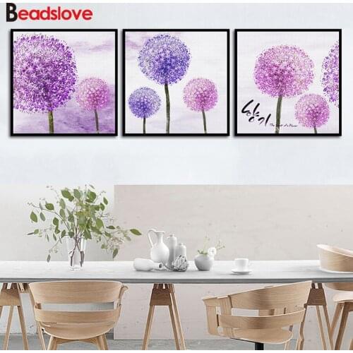 New arrival DIY Crystal full drill square 5D diamond painting Purple Dandelion Plant Pictures 3d cross stitch kit mosaic round