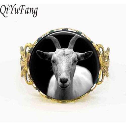 New Glass Goat Ring Vintage Gothic Jewelry Animal Photo Rings Men Unisex Accessories Link cute lovely charm 1pcs/lot