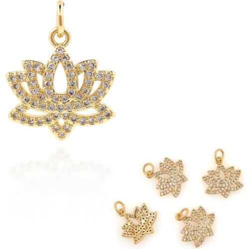 Micro-Inlaid Zircon Lotus Pendant Copper Gold-Plated Floral Plant Accessories DIY Jewelry Bracelet Necklace