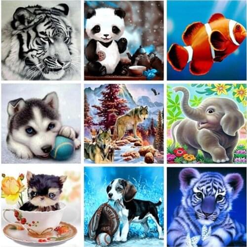Full Square 5D DIY Diamond animal dog cat Elephant Panda fish wolf tiger Diamond Embroidery Cross Stitch Mosaic Sticker Gift