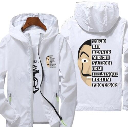 Casual La Casa De Papel Windbreaker Thin Sunscreen Hooded Coat Mens Sports Pilot Cycling Camping Jacket Plus Size 7XL