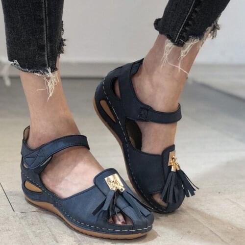 Gladiator Women Sandals 2020 New Hook Loop Shoes for Fringe Summer Sandals Casual Platform with Wedge Heels Sandalias Mujer 43