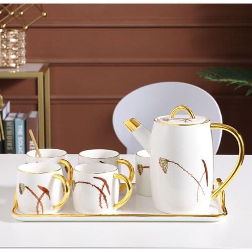 Nordic ceramic coffee cup set European creative tray luxury afternoon tea set water cup cold kettle
