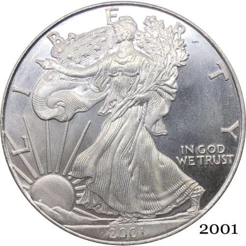 United States America 2001 W In God We Trust 1 OZ Fine Silver Bullion Eagles One Dollar Silver Plated Copy Commemorative Coin