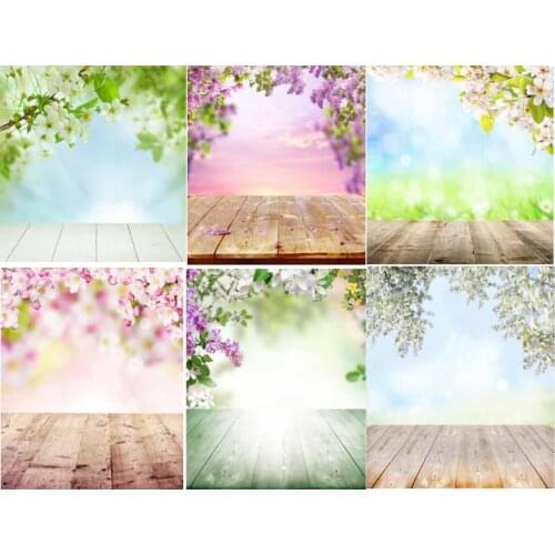 Thin Vinyl Spring Wood Floor Flowers Trees Children Photo Backdrops Printed indoor Professional Photographic Studio Background