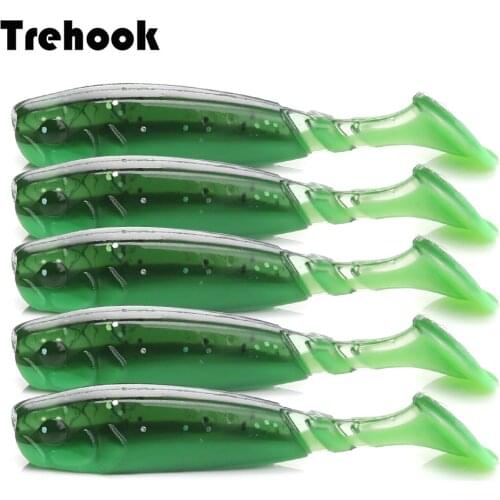 TREHOOK 5pcs/lot Artificial Fishing Worms Soft Bait 6cm 2.5g Easy Shiner T-tail Fishing Lure Soft Shad Silicone Bait Fish Tackle