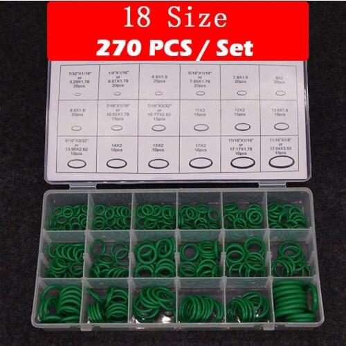 270Pcs 18 Sizes Air Conditioning HNBR O Rings Car Auto Repair Tools Rubber Air Conditioning Refrigerant Ring Sets Car Tools