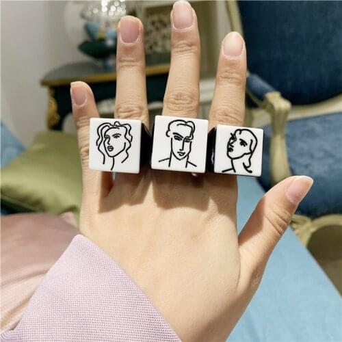Vintage Cartoon Character Men Women Acrylic Rings Aesthetic Creative Art Portrait Resin Rings for Women Jewelry New Wholesale