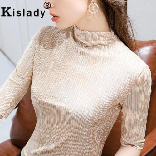 Spring Autumn Women Sexy Turtleneck Patchwork Gothic Shirt Elegant OL Harajuku Shining Solid Shirt Korean Plus Size Tops Clothes
