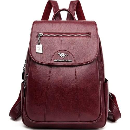 2021 Women Leather Backpacks High Quality Female Vintage Backpack for Girls School Bag Travel Bagpack Ladies Back Pack BagS