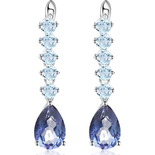 Gems Ballet Natural Mystic Quartz-Iolite Blue Gemstone Womens Earrings 925 Sterling Silver Drop Earrings Fine Jewelry With Box