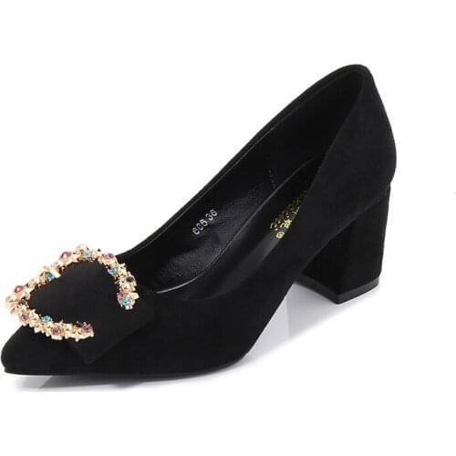 2020 new spring autumn casual high-heeled shoes women pumps Rhinestones Flock Slip On 8CM Thin High Heels Pointed Toe Shallow