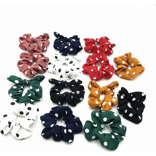 1pcs Womens Hair Scrunchies Dots Elastic Band Polka Dots Bunny Ear Scrunchies Wholesale Ponytail Holder Hairband Hair Accessory