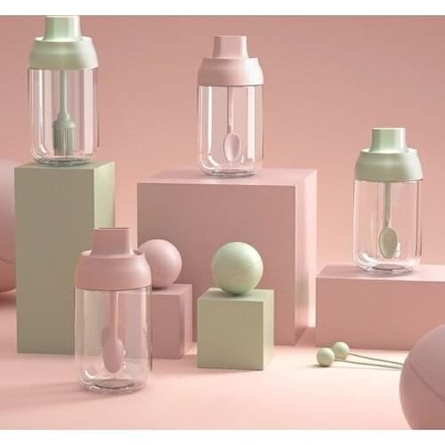 1pc Kitchen Seasoning Pot Glass Sealed Seasoning Bottle Spoon Cover Integrated Seasoning Bottle Oil Bottle Honey Bottle Oil Pot