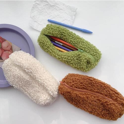 1Pcs Stationery Storage Bag Pure Color Pencilcase Cute Lamb Wool Pencil Bag Nice Gift School Supplies 22*5cm