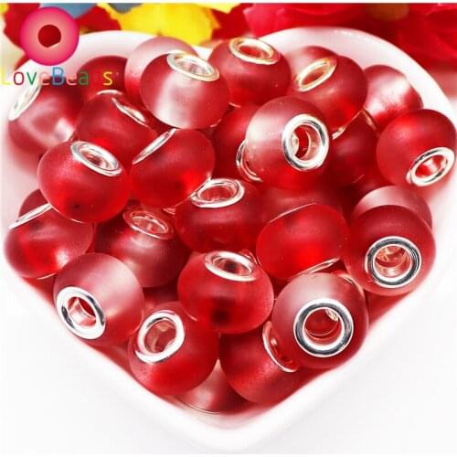 10 Pcs Red Blue Pink Yellow Matte Finish Resin Murano Charms Big Hole Spacer Beads Fit Pandora Bracelet Bangle Earrings Jewelry