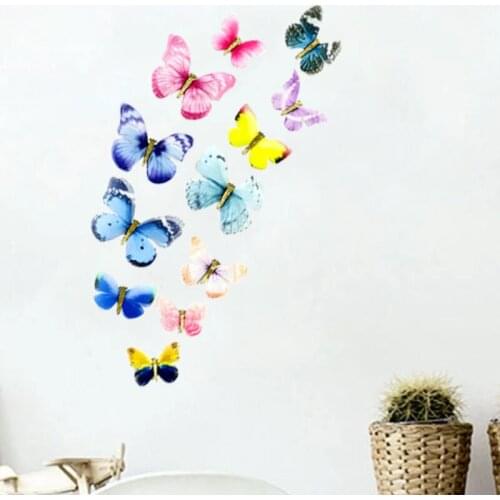 12pcs/set Tulle Cloth chiffon 3D Butterfly Stickers Home Decoration Accessories for Living Room Wall Decor Wall Stickers