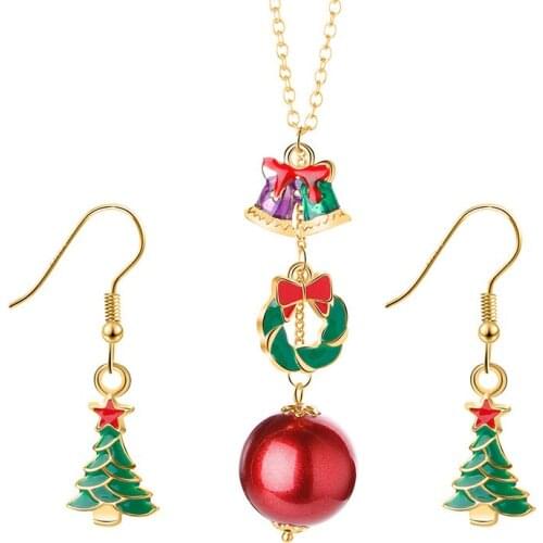 12pcs/lot Winter Fashion New Christmas Mix And Match Christmas Tree Bell Ball Necklace Earring Set Jewelry