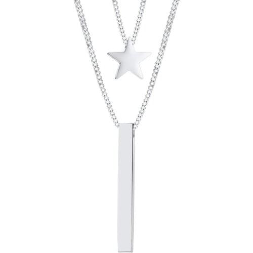2021 Simple Titanium Steel Multi-layer Two-piece Rectangular Bar Five-pointed Star Pendant Necklace Suitable For Women And Men