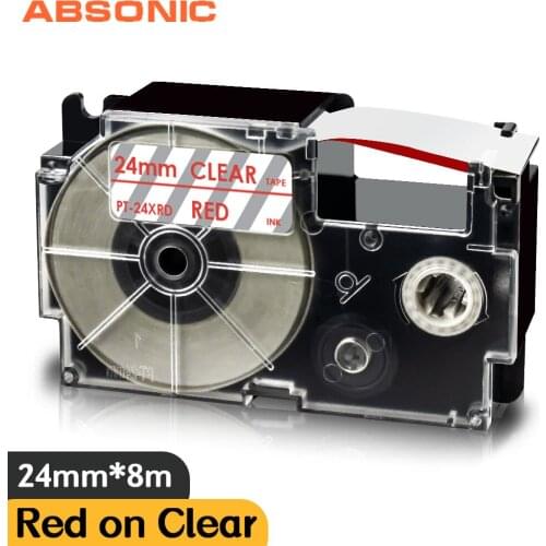 24mm 1" Label Tape Replacement Casio Label Maker XR 24XRD Red on Clear Ribbon Printer Compatible for Casio Label Printer CW-L300