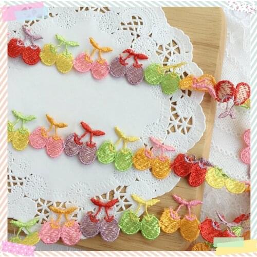 3 Yards/lot Colorful Cherry Flower Embroidered Lace Fabric Water Soluble Lace Trim DIY Sewing Handmade Craft Ribbon Materials