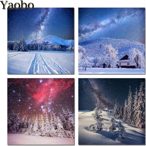 4 pcs diamond painting Winter snow landscape diamond embroidery square/round drill puzzles mosaic gifts for new year 2020 decor