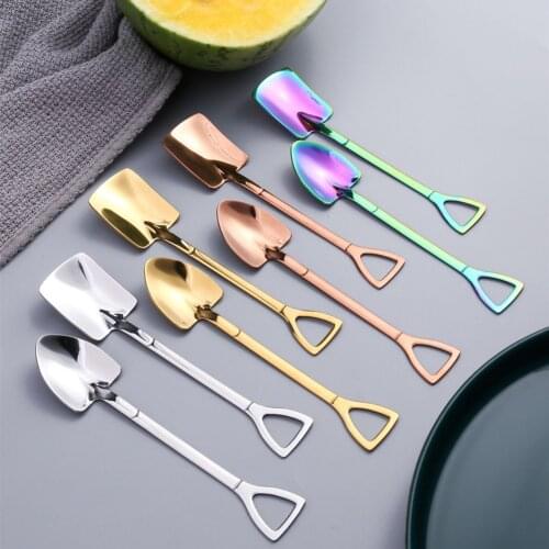 4PCS stainless steel coffee spoon Retro shovel spoon for ice cream tea-spoon Tableware Bar Tool Cutlery Gift spoon Tableware