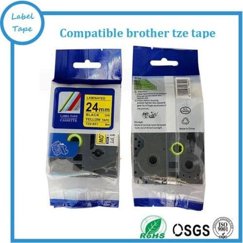 Free shipping 5PCS Label Tapes Compatible For Brother Tz 24mm Printer Tze-651 tz651 tz 651 tz-651 24mm Black on Yellow