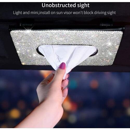 Bling Bling Car Sun Visor Tissue Holder Napkin Box Car Tissues Holder Crystal Rhinestones Paper Towel Cover Case for Women