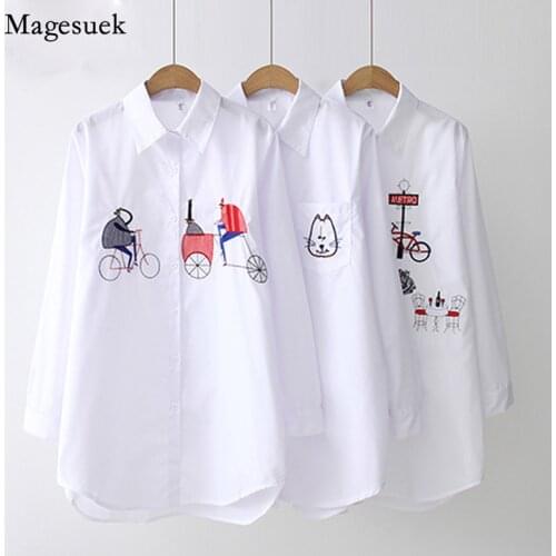 Autumn White Women Shirt 2021 New Turn-Down Collar Embroidery Women Blouse Long Sleeve Cotton Tops Blouses Women Casual 5083 50