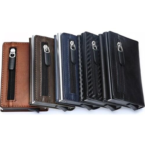 Bycobecy Wallet 2019 Antitheft Aluminum Box ID Card Holder New RFID PU Leather Pop Up Card Case Magnet Carbon Fiber Coin Purse