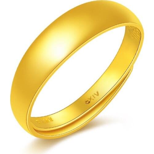 Pure 999 24K Yellow Gold Ring Women Smooth Ring Moms Gift P6301