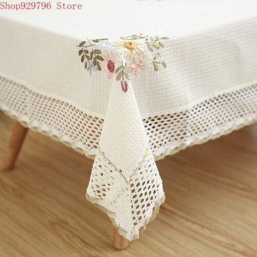 Europe Flowers Tablecloth White Hollow Lace Cotton Linen Dustproof Table cloth Wedding Banquet TV Cabinet Cover Cloth