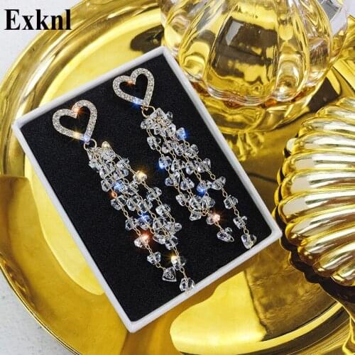 Exknl Big Fashion Earrings Women Korean White Female Cute Heart Love Drop Tassel Wedding Earrings for Women Jewelry 2020 New