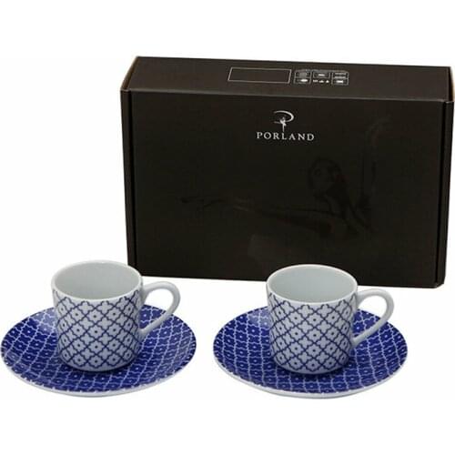 Porland Porcelain Blue Passion Coffee Cup&Saucer 2 Person Gift For Special Days Made in Turkey %100 Original