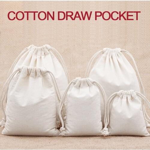 1pcs Cotton Draw Pocket Off White Crafts Bags for Storage Gifts Baking Packaging Wedding Party Deaoration DIY Craft Storages