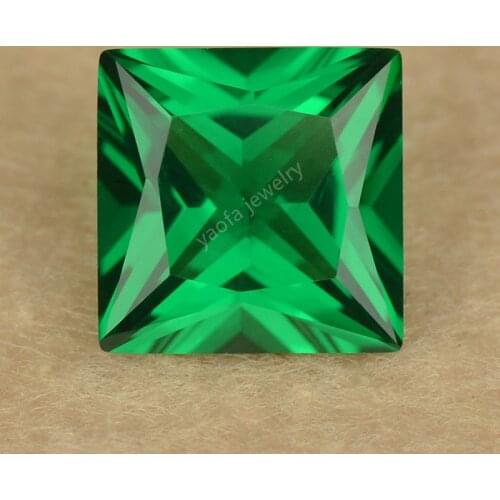 Sale 5A Wax Setting 1.5x1.5~10x10mm Synthetic Green Color Lab Gems Square Shape Princess Cut Green Nano Stone For Jewelry