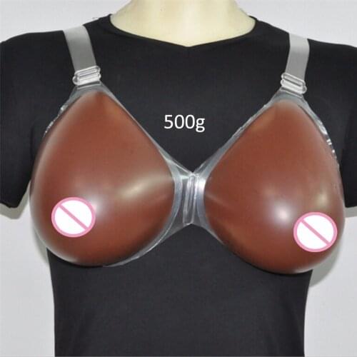 500g/600g/800g/1000g/Pair Artificial Silicone Breast Forms Fake False Boob Enhancer Dark Skin Color With Strap For Crossdresser